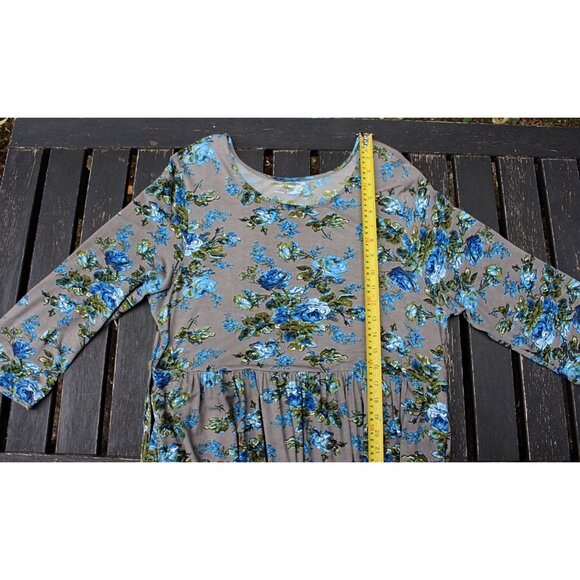 April Cornell - Women's Cottagecore Maxi Dress in Grey + Blue, Large, Stretchy - Picture 3 of 10